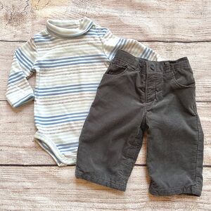 Janie and Jack Blue Grey Striped Top & Grey Pants Outfit Boy’s Sz 3-6M